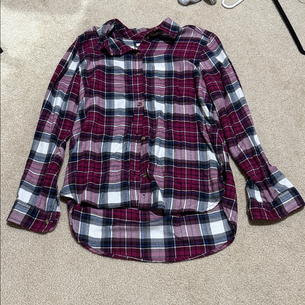 American Eagle Outfitters Kids Plaid Shirt - Burgundy and Navy